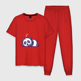 Мужская пижама хлопок с принтом Милая мультяшная спящая панда в Петрозаводске, 100% хлопок | брюки и футболка прямого кроя, без карманов, на брюках мягкая резинка на поясе и по низу штанин
 | 