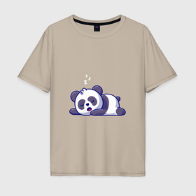 Мужская футболка хлопок Oversize с принтом Милая мультяшная спящая панда в Петрозаводске, 100% хлопок | свободный крой, круглый ворот, “спинка” длиннее передней части | 