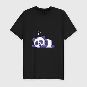 Мужская футболка хлопок Slim с принтом Милая мультяшная спящая панда в Петрозаводске, 92% хлопок, 8% лайкра | приталенный силуэт, круглый вырез ворота, длина до линии бедра, короткий рукав | 