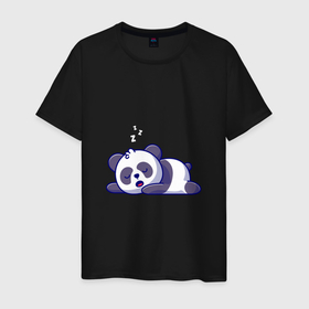 Мужская футболка хлопок с принтом Милая мультяшная спящая панда в Петрозаводске, 100% хлопок | прямой крой, круглый вырез горловины, длина до линии бедер, слегка спущенное плечо. | 