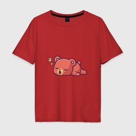 Мужская футболка хлопок Oversize с принтом Милый мультяшный спящий медведь в Кировске, 100% хлопок | свободный крой, круглый ворот, “спинка” длиннее передней части | Тематика изображения на принте: 