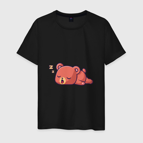 Мужская футболка хлопок с принтом Милый мультяшный спящий медведь в Кировске, 100% хлопок | прямой крой, круглый вырез горловины, длина до линии бедер, слегка спущенное плечо. | Тематика изображения на принте: 
