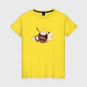 Женская футболка хлопок с принтом Люблю кофе в Петрозаводске, 100% хлопок | прямой крой, круглый вырез горловины, длина до линии бедер, слегка спущенное плечо | 
