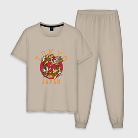 Мужская пижама хлопок с принтом Карп кои Токио Япония в Курске, 100% хлопок | брюки и футболка прямого кроя, без карманов, на брюках мягкая резинка на поясе и по низу штанин
 | 