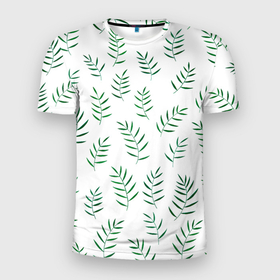 Мужская футболка 3D Slim с принтом Веточки папоротника в Тюмени, 100% полиэстер с улучшенными характеристиками | приталенный силуэт, круглая горловина, широкие плечи, сужается к линии бедра | Тематика изображения на принте: 