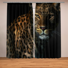 Фотошторы с принтом Стильный леопард в Курске, Блэкаут (светозащита 90%) / Габардин (светозащита 40% | 2 полотна шириной по 145 см; Высота 200-300 см; Крепление: шторная лента (на крючки); | 