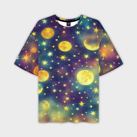 Мужская футболка oversize 3D с принтом Космос, Луна и Солнце. в Кировске,  |  | 