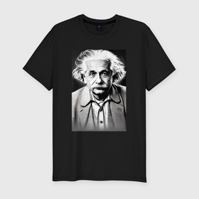 Мужская футболка хлопок Slim с принтом Альбертик Эйнштейн в Петрозаводске, 92% хлопок, 8% лайкра | приталенный силуэт, круглый вырез ворота, длина до линии бедра, короткий рукав | 