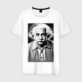 Мужская футболка хлопок с принтом Альбертик Эйнштейн в Петрозаводске, 100% хлопок | прямой крой, круглый вырез горловины, длина до линии бедер, слегка спущенное плечо. | 
