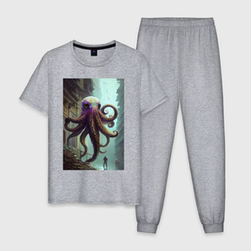 Мужская пижама хлопок с принтом Октопус в Тюмени, 100% хлопок | брюки и футболка прямого кроя, без карманов, на брюках мягкая резинка на поясе и по низу штанин
 | 