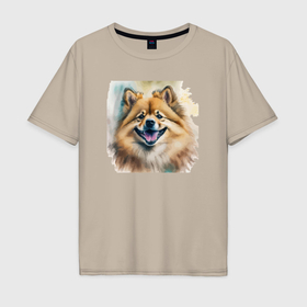 Мужская футболка хлопок Oversize с принтом Йоркширский терьер собака улыбака , 100% хлопок | свободный крой, круглый ворот, “спинка” длиннее передней части | 