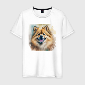 Мужская футболка хлопок с принтом Йоркширский терьер собака улыбака в Тюмени, 100% хлопок | прямой крой, круглый вырез горловины, длина до линии бедер, слегка спущенное плечо. | 