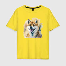 Мужская футболка хлопок Oversize с принтом Сибу ину собака улыбака , 100% хлопок | свободный крой, круглый ворот, “спинка” длиннее передней части | 