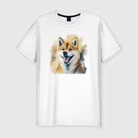 Мужская футболка хлопок Slim с принтом Сибу ину собака улыбака в Петрозаводске, 92% хлопок, 8% лайкра | приталенный силуэт, круглый вырез ворота, длина до линии бедра, короткий рукав | Тематика изображения на принте: 