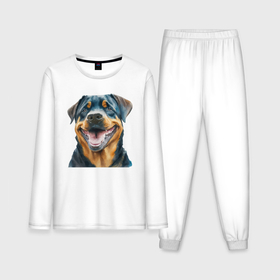 Мужская пижама с лонгсливом хлопок с принтом Ротвейлер собака улыбака акварель ,  |  | 