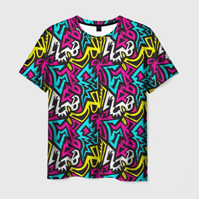 Мужская футболка 3D с принтом Цветные зигзаги Colored zigzags в Тюмени, 100% полиэфир | прямой крой, круглый вырез горловины, длина до линии бедер | Тематика изображения на принте: 