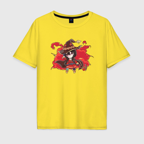 Мужская футболка хлопок Oversize с принтом Megumin chibi в Тюмени, 100% хлопок | свободный крой, круглый ворот, “спинка” длиннее передней части | Тематика изображения на принте: 