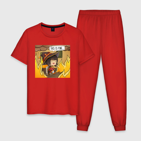 Мужская пижама хлопок с принтом This is fine Megumin в Тюмени, 100% хлопок | брюки и футболка прямого кроя, без карманов, на брюках мягкая резинка на поясе и по низу штанин
 | Тематика изображения на принте: 