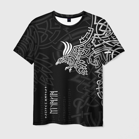 Мужская футболка 3D с принтом Вороны Одина : Хугин и Мунин в Санкт-Петербурге, 100% полиэфир | прямой крой, круглый вырез горловины, длина до линии бедер | Тематика изображения на принте: 
