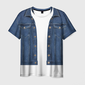 Мужская футболка 3D с принтом Джинсовая куртка , 100% полиэфир | прямой крой, круглый вырез горловины, длина до линии бедер | 