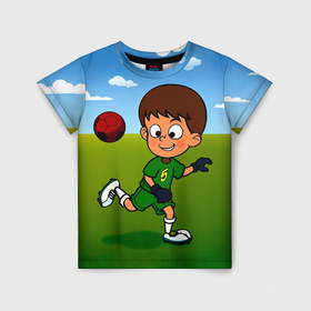 Детская футболка 3D с принтом Маленький футболист рисунок в Белгороде, 100% гипоаллергенный полиэфир | прямой крой, круглый вырез горловины, длина до линии бедер, чуть спущенное плечо, ткань немного тянется | 