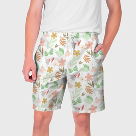 Мужские шорты 3D с принтом Листики цветочки в Тюмени,  полиэстер 100% | прямой крой, два кармана без застежек по бокам. Мягкая трикотажная резинка на поясе, внутри которой широкие завязки. Длина чуть выше колен | 