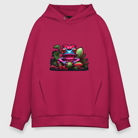 Мужское худи Oversize хлопок с принтом Голубая красноглазая лягушка   нейросеть в городе Новоалтайск, френч-терри — 70% хлопок, 30% полиэстер. Мягкий теплый начес внутри —100% хлопок | боковые карманы, эластичные манжеты и нижняя кромка, капюшон на магнитной кнопке | 