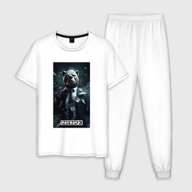 Мужская пижама хлопок с принтом Pay day 3 bulldog в Курске, 100% хлопок | брюки и футболка прямого кроя, без карманов, на брюках мягкая резинка на поясе и по низу штанин
 | 