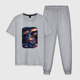 Мужская пижама хлопок с принтом Luminescent Fungi , 100% хлопок | брюки и футболка прямого кроя, без карманов, на брюках мягкая резинка на поясе и по низу штанин
 | 