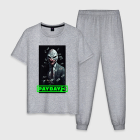 Мужская пижама хлопок с принтом Payday 3  mask в Новосибирске, 100% хлопок | брюки и футболка прямого кроя, без карманов, на брюках мягкая резинка на поясе и по низу штанин
 | Тематика изображения на принте: 