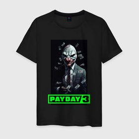 Мужская футболка хлопок с принтом Payday 3  mask в Петрозаводске, 100% хлопок | прямой крой, круглый вырез горловины, длина до линии бедер, слегка спущенное плечо. | 
