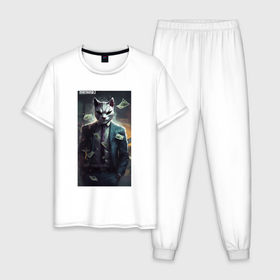 Мужская пижама хлопок с принтом Payday 3  cat в Новосибирске, 100% хлопок | брюки и футболка прямого кроя, без карманов, на брюках мягкая резинка на поясе и по низу штанин
 | 