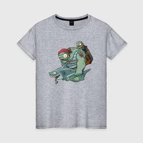 Женская футболка хлопок с принтом PvZ: Гигант пират с акулой в Белгороде, 100% хлопок | прямой крой, круглый вырез горловины, длина до линии бедер, слегка спущенное плечо | 