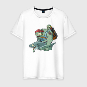 Мужская футболка хлопок с принтом PvZ: Гигант пират с акулой в Курске, 100% хлопок | прямой крой, круглый вырез горловины, длина до линии бедер, слегка спущенное плечо. | 