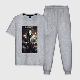 Мужская пижама хлопок с принтом Payday 3 gorilla в Санкт-Петербурге, 100% хлопок | брюки и футболка прямого кроя, без карманов, на брюках мягкая резинка на поясе и по низу штанин
 | 