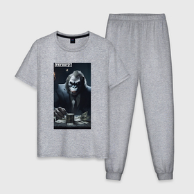 Мужская пижама хлопок с принтом Payday 3 gorilla with money в Санкт-Петербурге, 100% хлопок | брюки и футболка прямого кроя, без карманов, на брюках мягкая резинка на поясе и по низу штанин
 | 