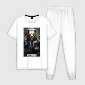 Мужская пижама хлопок с принтом Payday 3 lion в Петрозаводске, 100% хлопок | брюки и футболка прямого кроя, без карманов, на брюках мягкая резинка на поясе и по низу штанин
 | 