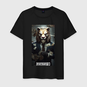 Мужская футболка хлопок с принтом Payday 3 lion в Петрозаводске, 100% хлопок | прямой крой, круглый вырез горловины, длина до линии бедер, слегка спущенное плечо. | 