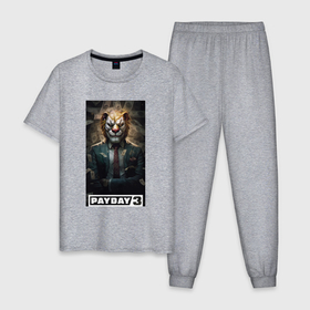 Мужская пижама хлопок с принтом Lion payday 3 в Петрозаводске, 100% хлопок | брюки и футболка прямого кроя, без карманов, на брюках мягкая резинка на поясе и по низу штанин
 | Тематика изображения на принте: 