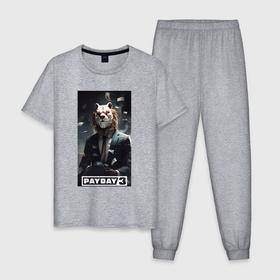 Мужская пижама хлопок с принтом Payday 3 lion mask в Петрозаводске, 100% хлопок | брюки и футболка прямого кроя, без карманов, на брюках мягкая резинка на поясе и по низу штанин
 | 
