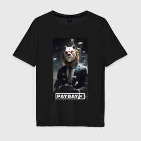 Мужская футболка хлопок Oversize с принтом Payday 3 lion mask в Петрозаводске, 100% хлопок | свободный крой, круглый ворот, “спинка” длиннее передней части | 