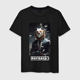 Мужская футболка хлопок с принтом Payday 3 lion mask в Петрозаводске, 100% хлопок | прямой крой, круглый вырез горловины, длина до линии бедер, слегка спущенное плечо. | 