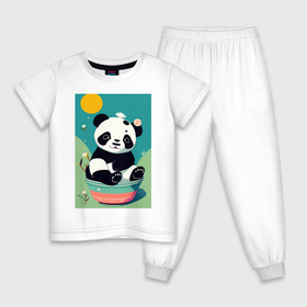 Детская пижама хлопок с принтом Панда Мэй в Санкт-Петербурге, 100% хлопок |  брюки и футболка прямого кроя, без карманов, на брюках мягкая резинка на поясе и по низу штанин
 | Тематика изображения на принте: 