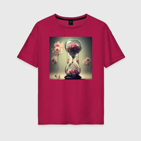 Женская футболка хлопок Oversize с принтом Цветочные часы   нейросеть в Курске, 100% хлопок | свободный крой, круглый ворот, спущенный рукав, длина до линии бедер
 | 