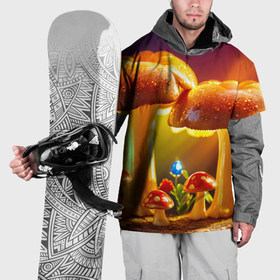 Накидка на куртку 3D с принтом Семья грибов на закате в Петрозаводске, 100% полиэстер |  | Тематика изображения на принте: 