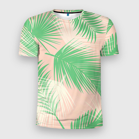 Мужская футболка 3D Slim с принтом Летние листья папоротника , 100% полиэстер с улучшенными характеристиками | приталенный силуэт, круглая горловина, широкие плечи, сужается к линии бедра | 