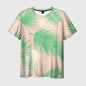 Мужская футболка 3D с принтом Летние листья папоротника , 100% полиэфир | прямой крой, круглый вырез горловины, длина до линии бедер | 
