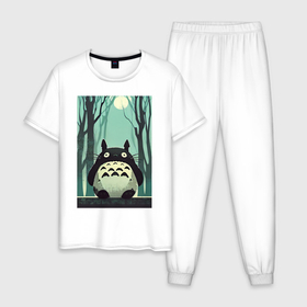 Мужская пижама хлопок с принтом Хранитель леса Тоторо в Белгороде, 100% хлопок | брюки и футболка прямого кроя, без карманов, на брюках мягкая резинка на поясе и по низу штанин
 | 