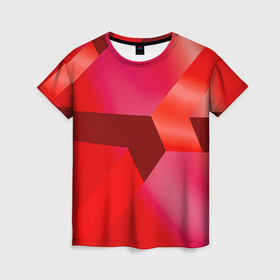 Женская футболка 3D с принтом Красная геометрия в Кировске, 100% полиэфир ( синтетическое хлопкоподобное полотно) | прямой крой, круглый вырез горловины, длина до линии бедер | 