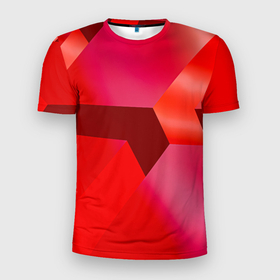 Мужская футболка 3D Slim с принтом Красная геометрия в Петрозаводске, 100% полиэстер с улучшенными характеристиками | приталенный силуэт, круглая горловина, широкие плечи, сужается к линии бедра | 